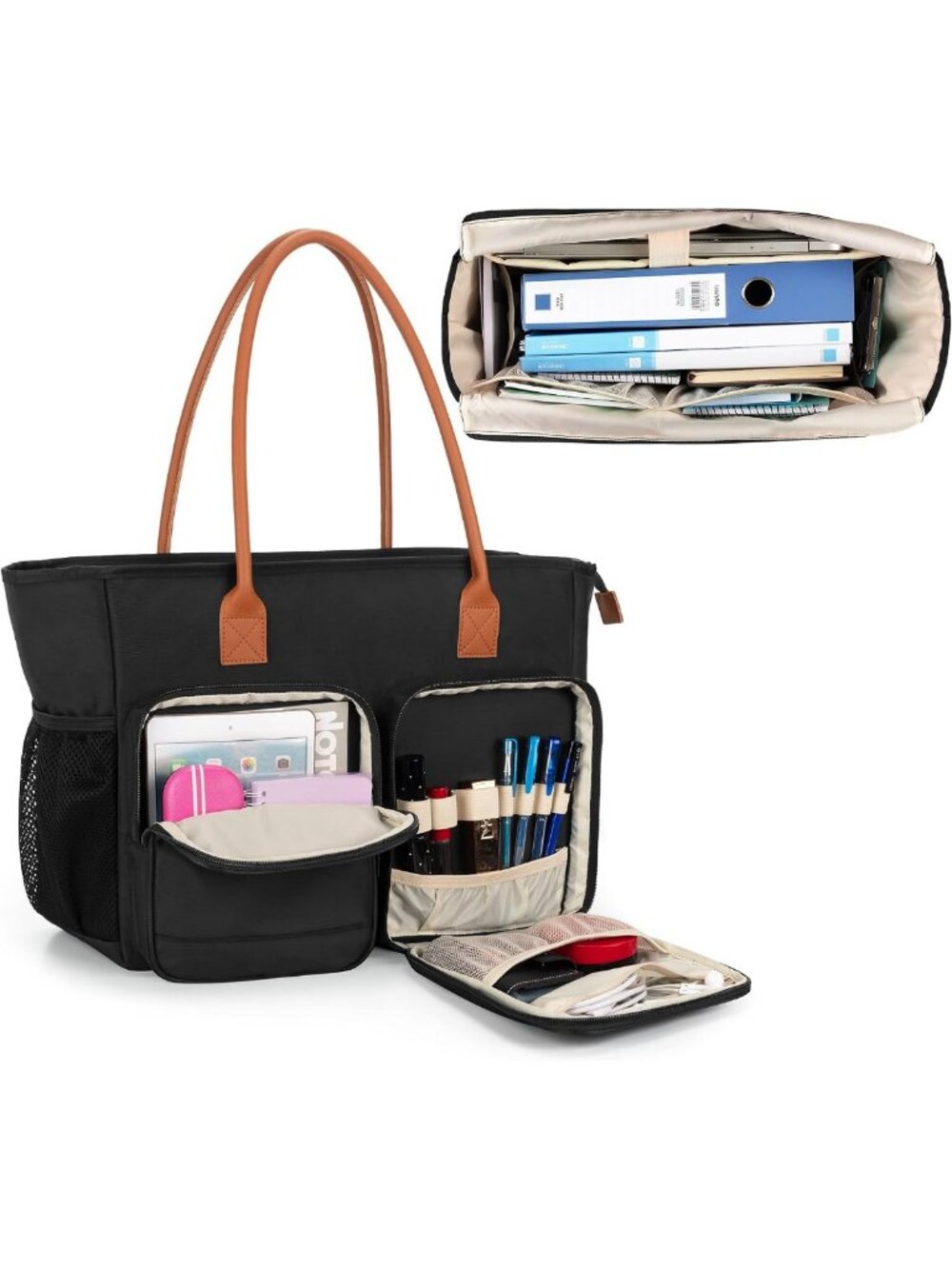 Spacious Black Teacher Tote Bag for Women | Stylish Work Bag for Educators